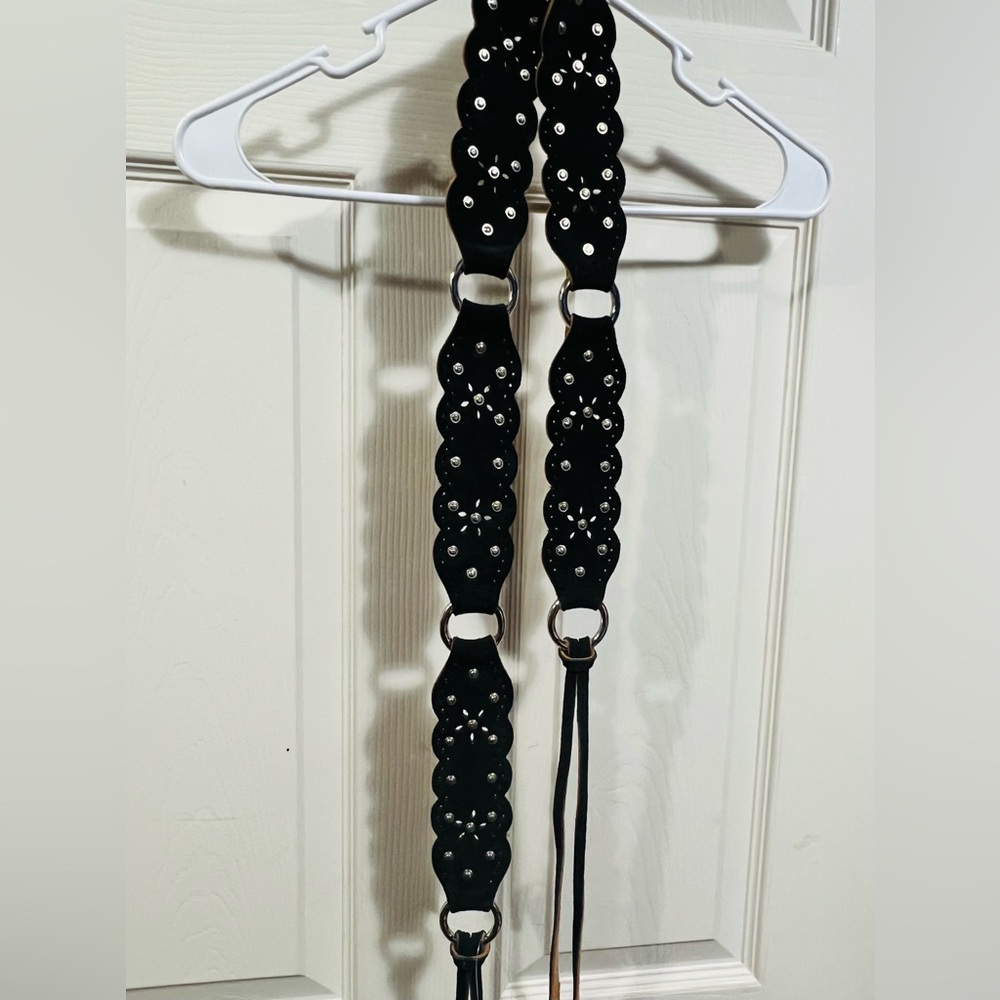 Free People Black Leather Hoop Tye Belt